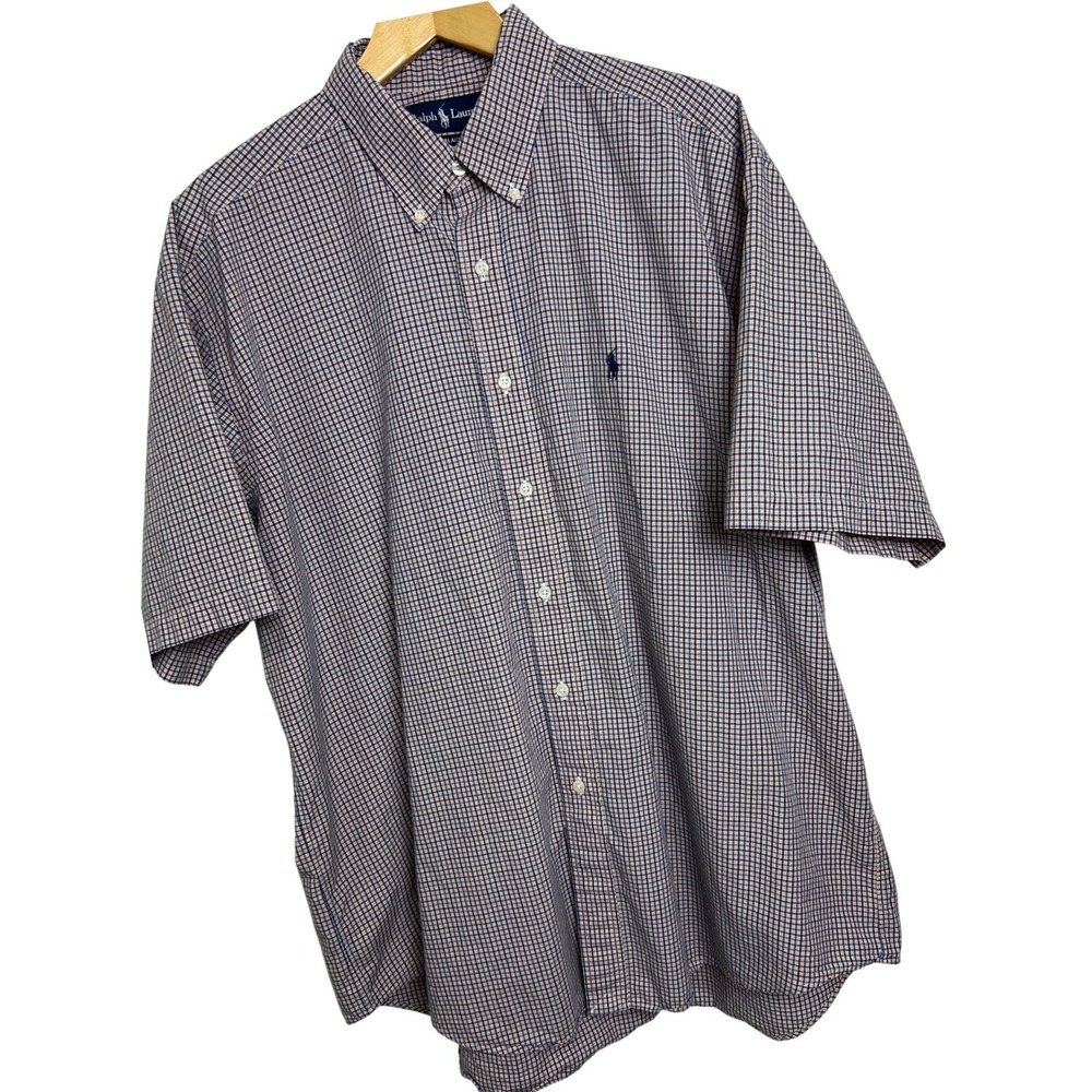 Ralph Lauren Button Down Mens XL Blue Orange Check Blake Short Sleeve Shirt D11